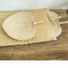 Peach-shaped raffia hand fan, straight shank