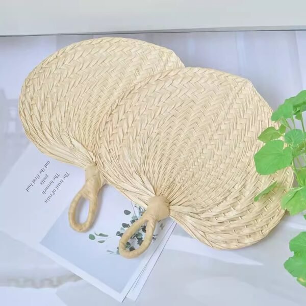 Peach-shaped raffia hand fan