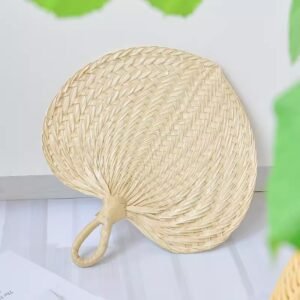 Peach-shaped raffia hand fan