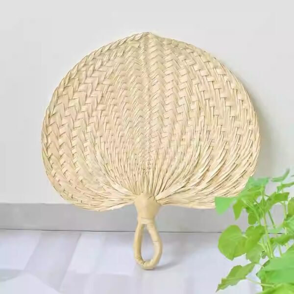 Peach-shaped raffia hand fan